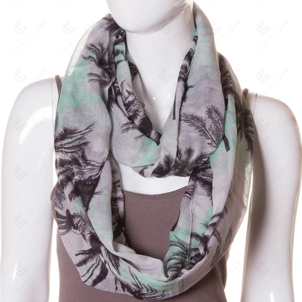 Palm Print Scarf in Gray and Green